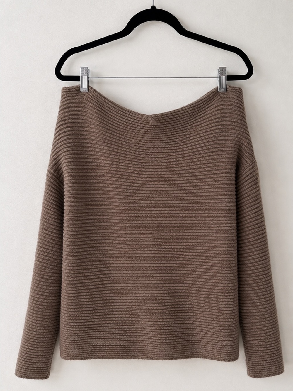 Treasure & Bond Ribbed Off Shoulder Sweater, Brown Taupe, Size Medium